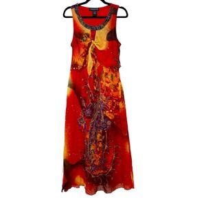 Y2K Bohemian Cafe Whisigoth Maxi Dress Women Sz M Boho Fairy Grunge Goddesscore